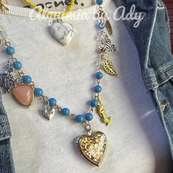 White howlite Maxamillion charms beaded layered necklace maximalist